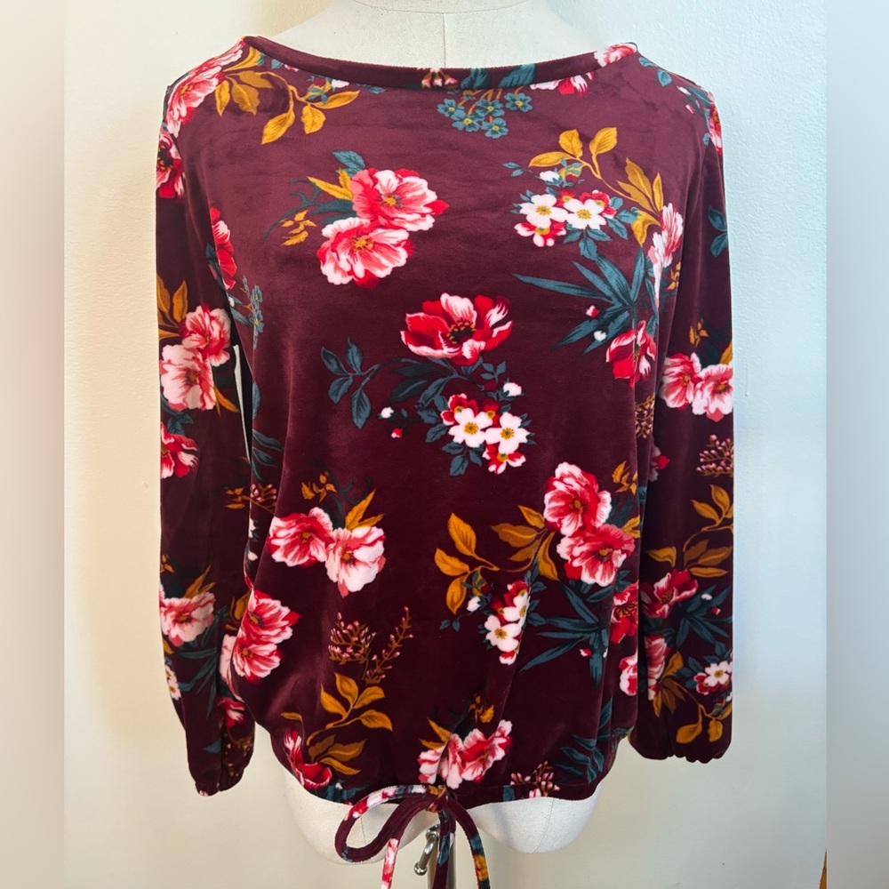 LOFT velvet burgundy boatneck top, soft, comfy, unworn, perfect for Holidays!